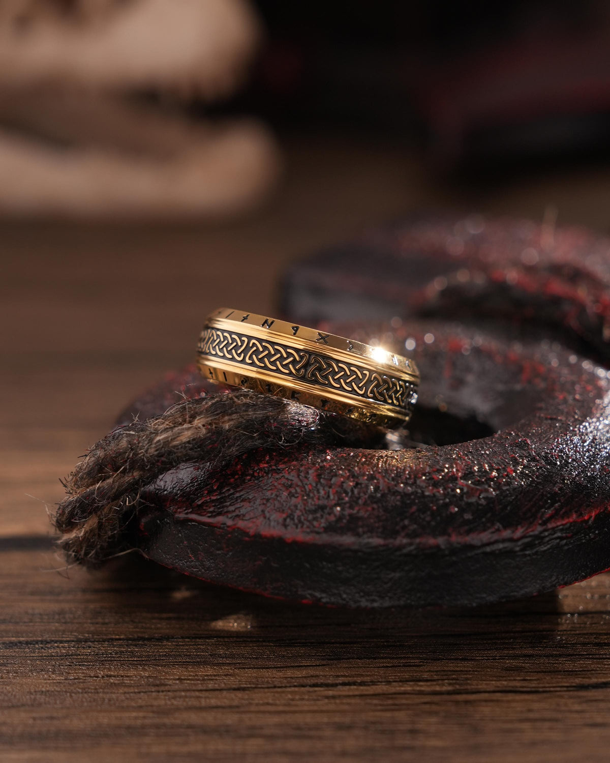 Viking Rune Ring - Ancient Viking Ring For Men - Nordic Runes Ring, Black Viking Norse Ring