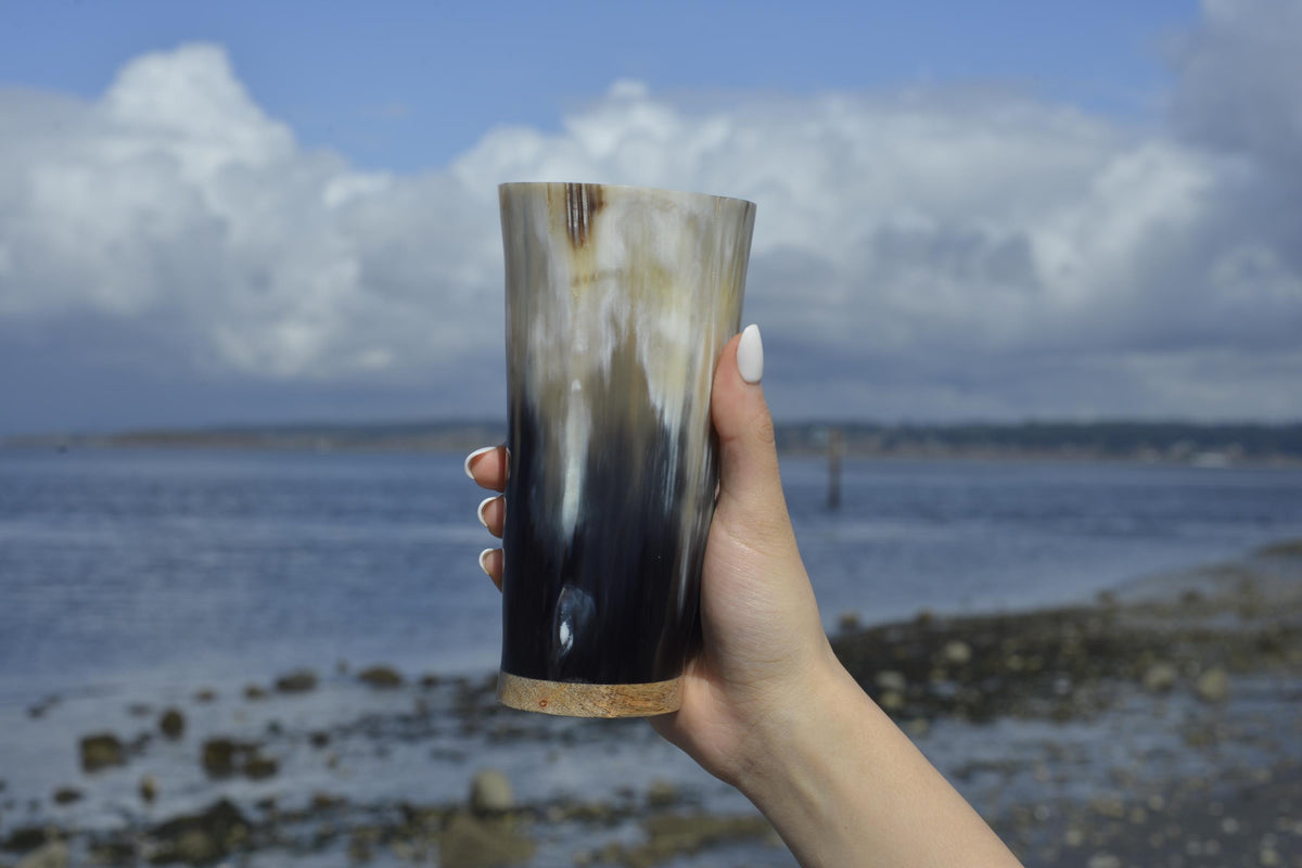 Viking Mug - HandCarved Ox Horn Drinking Cups Norse-Inspired Carved Design