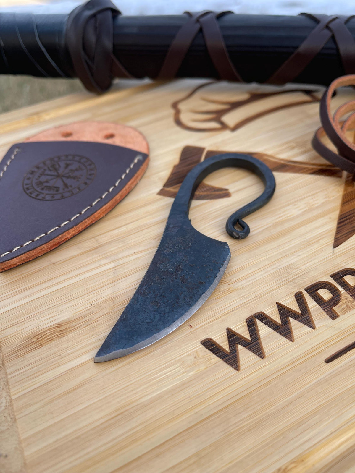 Viking Weapon Replica - Hand Forged Viking Axe: Black Camping Axe with Leather Cover