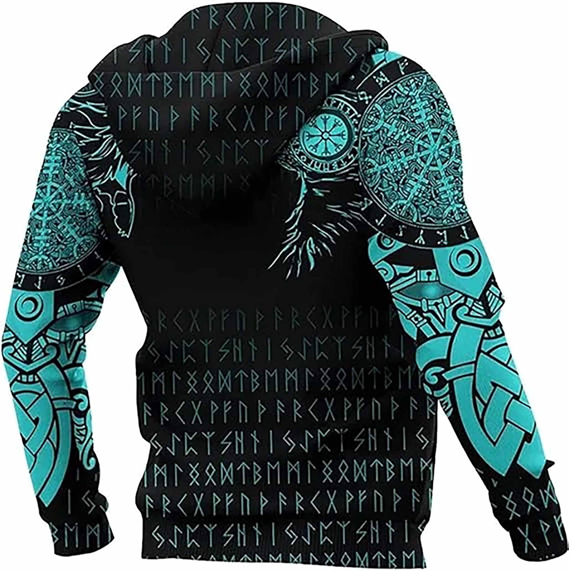 Viking Wolf Hoodie - Viking Wolf Raven Hoodie Sweatshirt T-Shirt, Norse Rune Nordic Mythology