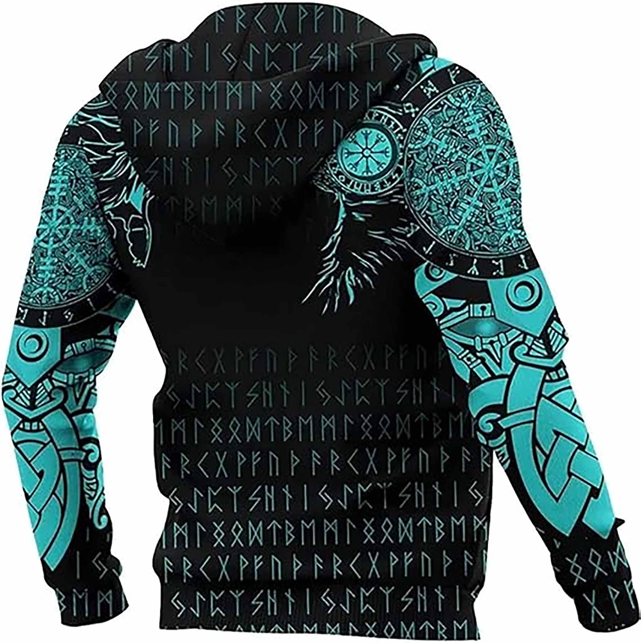 Viking Wolf Hoodie - Viking Wolf Raven Hoodie Sweatshirt T-Shirt, Norse Rune Nordic Mythology