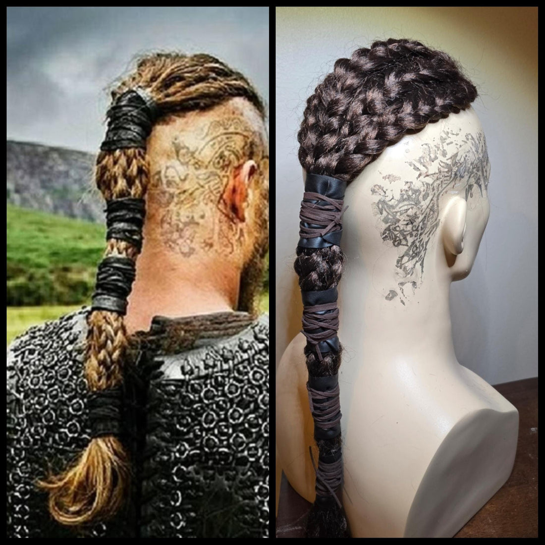 Viking Costume & LARP - Ragnar Viking Warrior battle mohawk leather braid hairpiece Viking wig