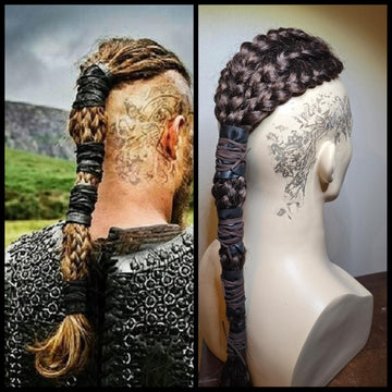 Viking Costume & LARP - Ragnar Viking Warrior battle mohawk leather braid hairpiece Viking wig