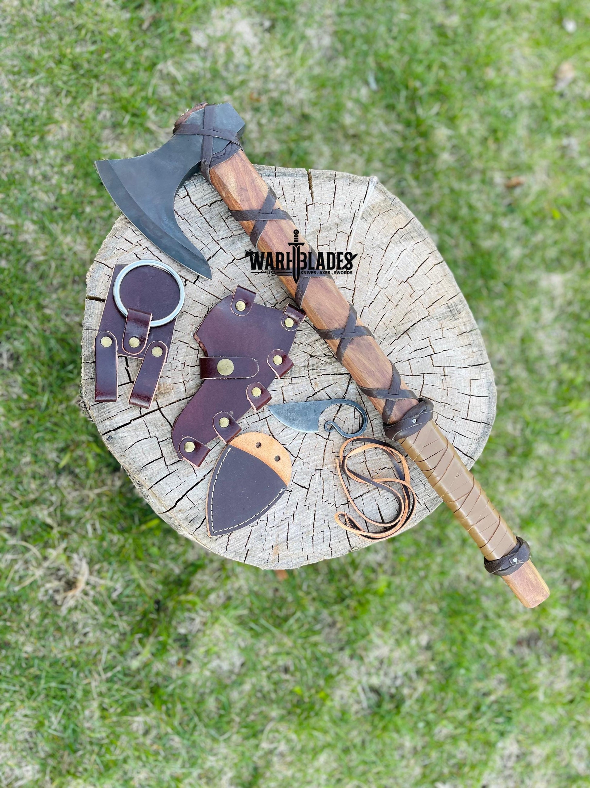 Viking Weapon Replica - Hand Forged Viking Axe: Black Camping Axe with Leather Cover