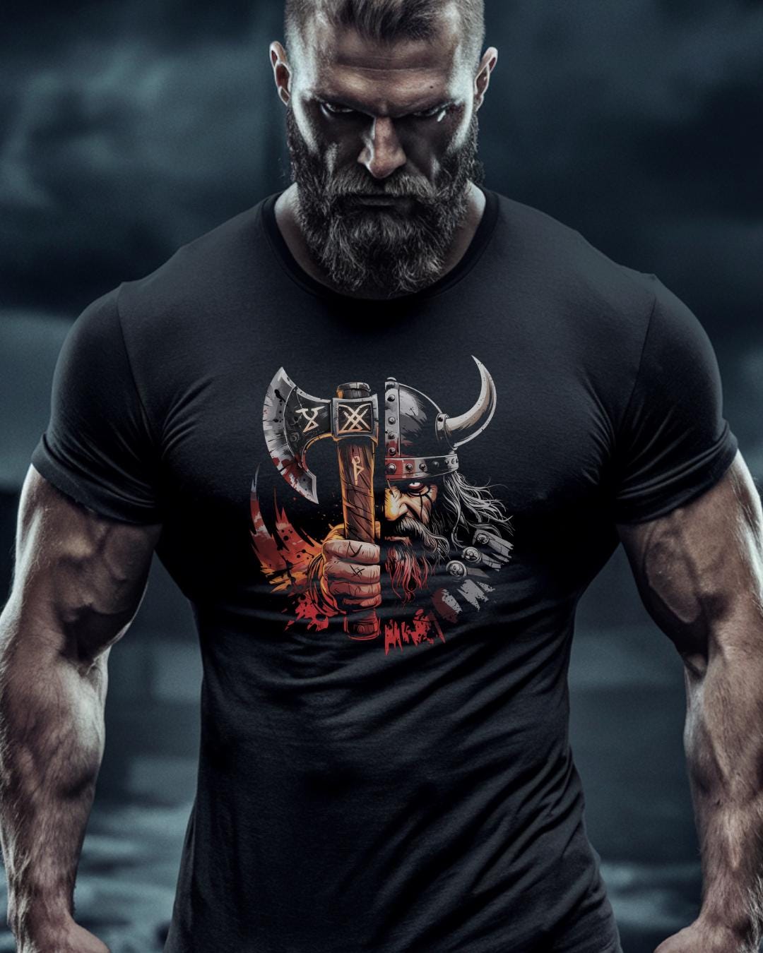 Viking T-Shirt - Berserker Skull Viking Helmet No Mercy T-shirt, Norse Warrior Design