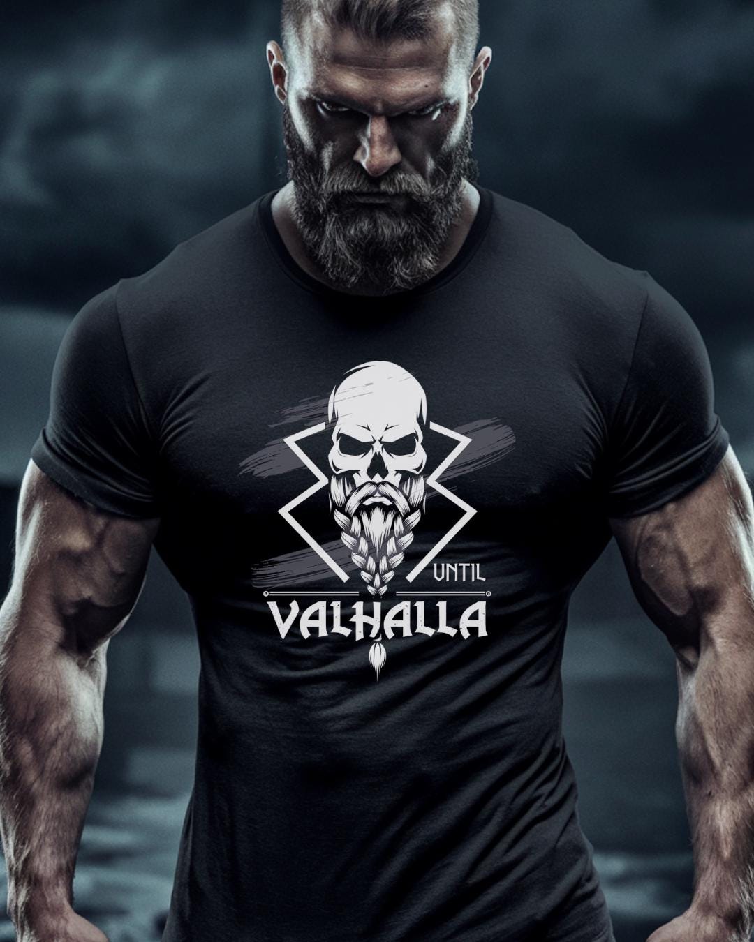 Viking T-Shirt - Berserker Skull Viking Helmet No Mercy T-shirt, Norse Warrior Design