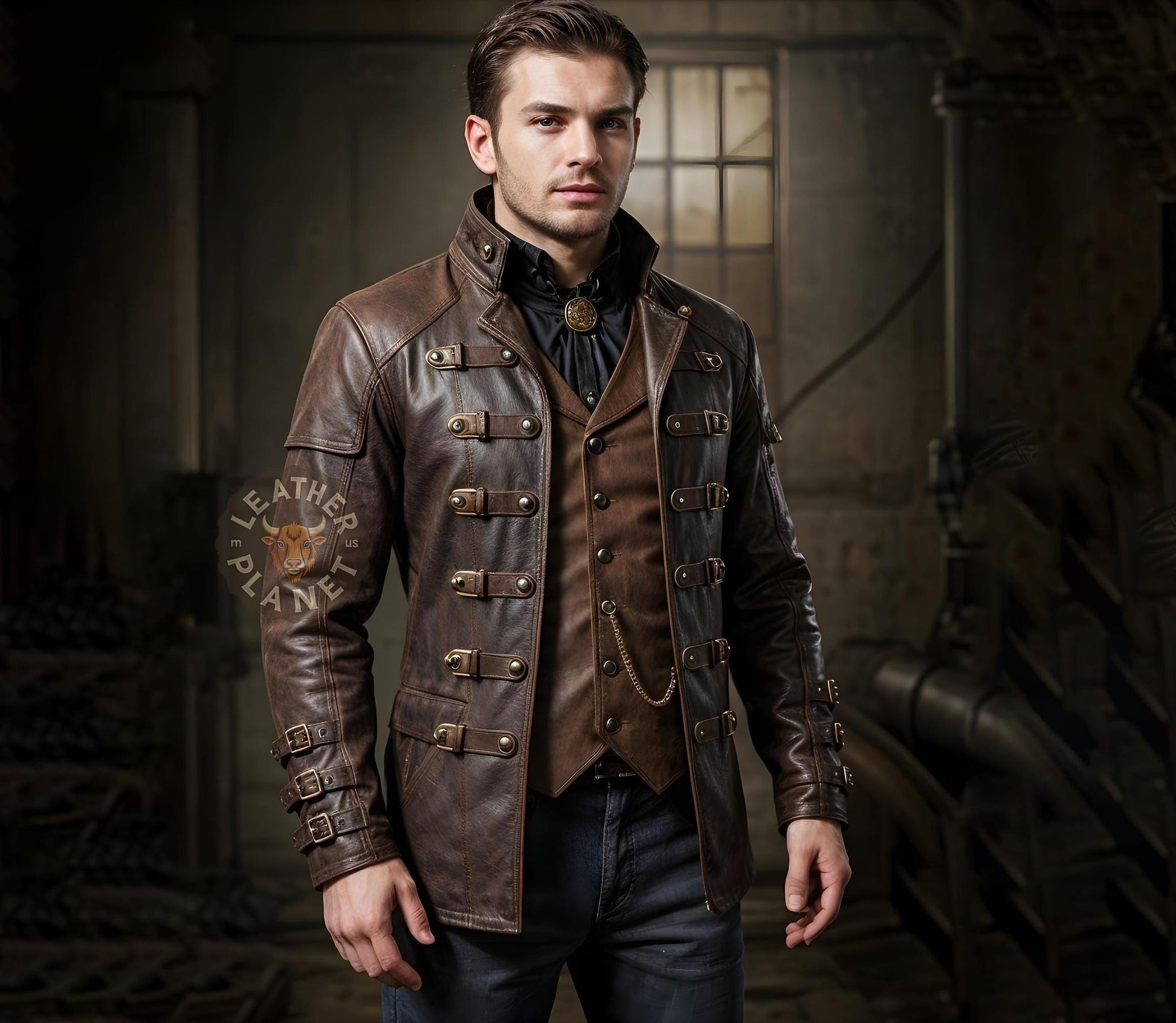 Viking Jacket - Handmade Viking Leather Jacket for Men Norse Warrior Fur Collar Coat, Medieval