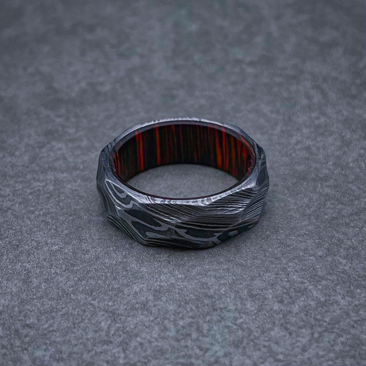 Viking Ring - Viking Damascus Ring, Rock Hammered Band, Mens Wedding Band, Norse Ring, Anniversary