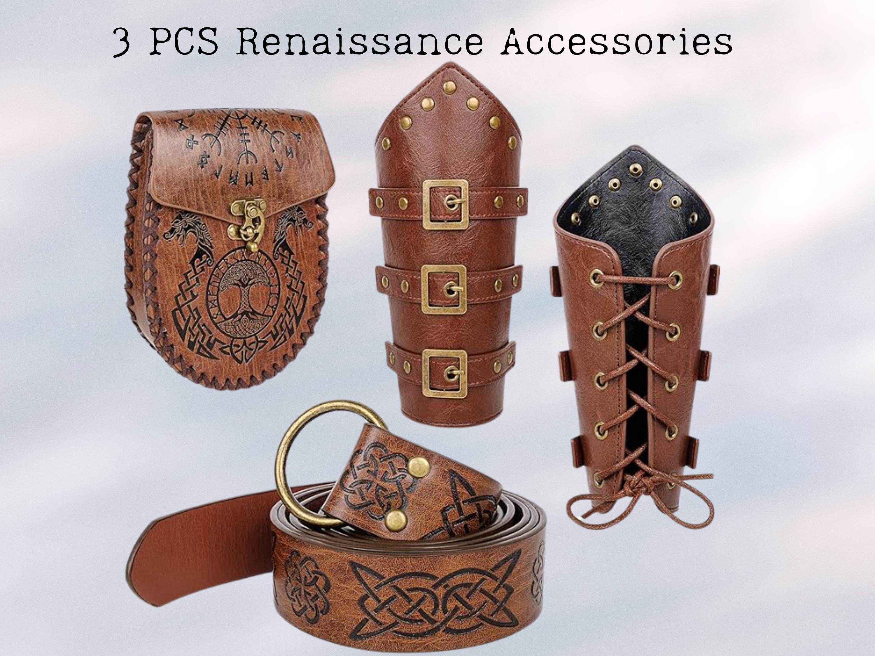 Viking Costume & LARP - Medieval Leather Bracer, Belt and Pouch for Halloween Cosplay, Viking