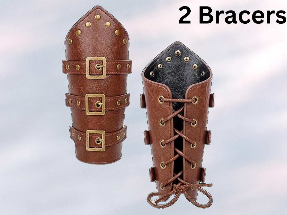 Viking Costume & LARP - Medieval Leather Bracer, Belt and Pouch for Halloween Cosplay, Viking