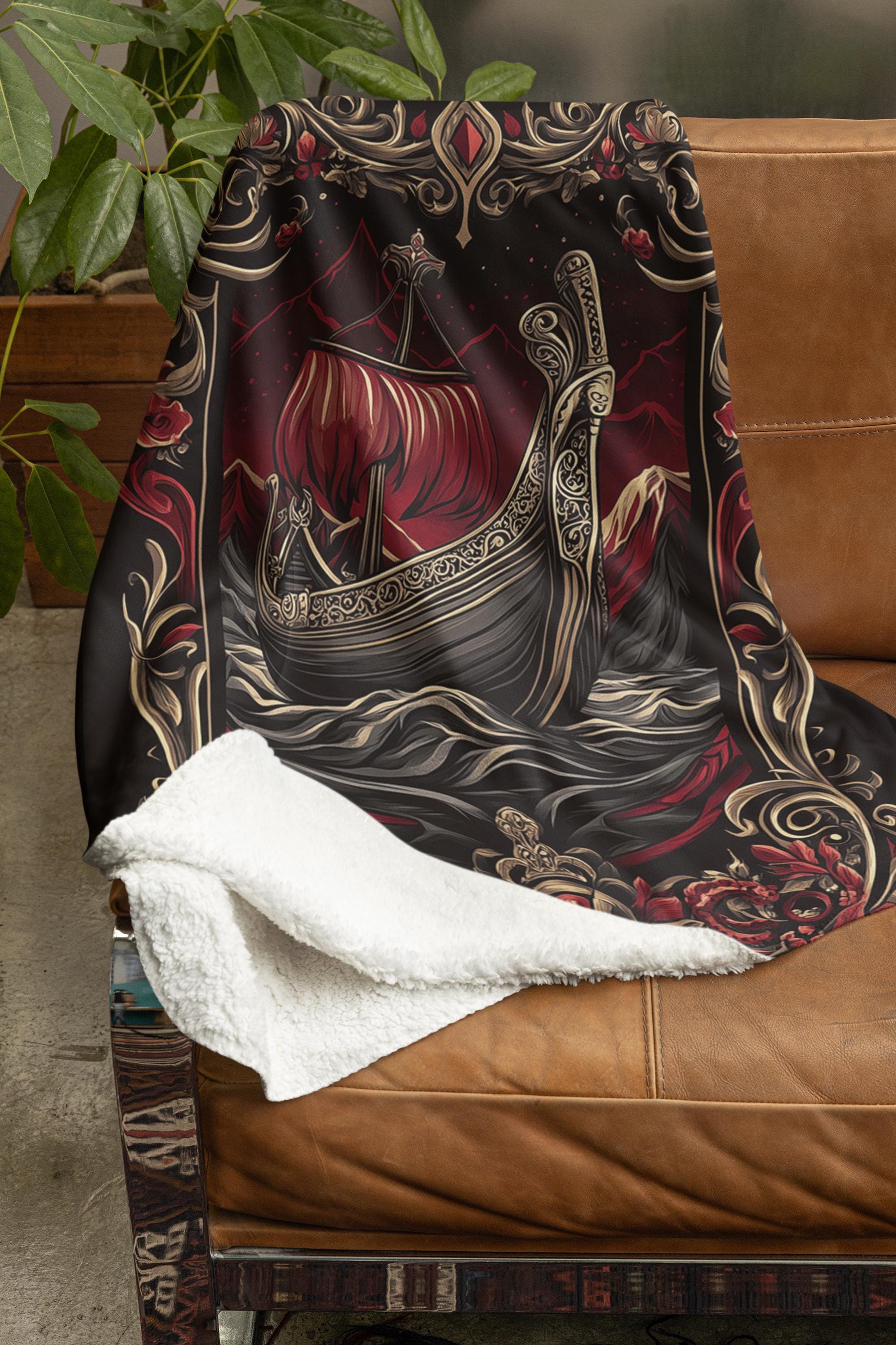 Viking Blanket - Viking Mountain Fjord and Longboat Soft Fleece Blanket - Viking Art Blanket - Gift