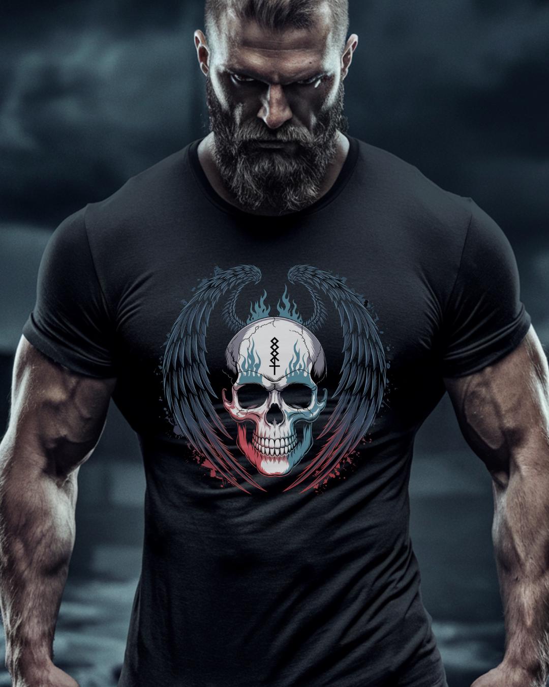 Viking T-Shirt - Berserker Skull Viking Helmet No Mercy T-shirt, Norse Warrior Design