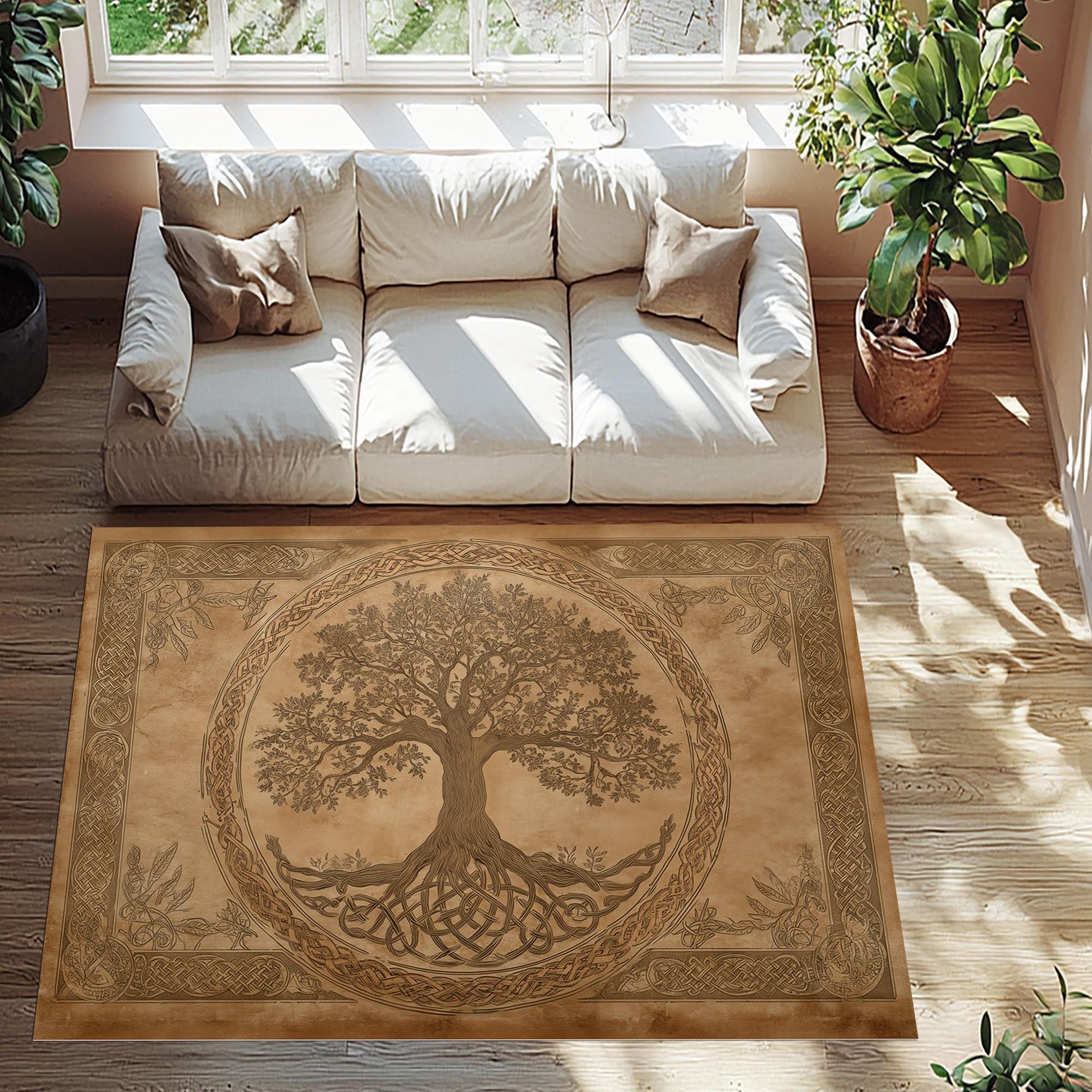 Viking Yggdrasil Tree of Life Rug - Yggdrasil Raven Rug – Green Tree of Life Carpet with Celtic