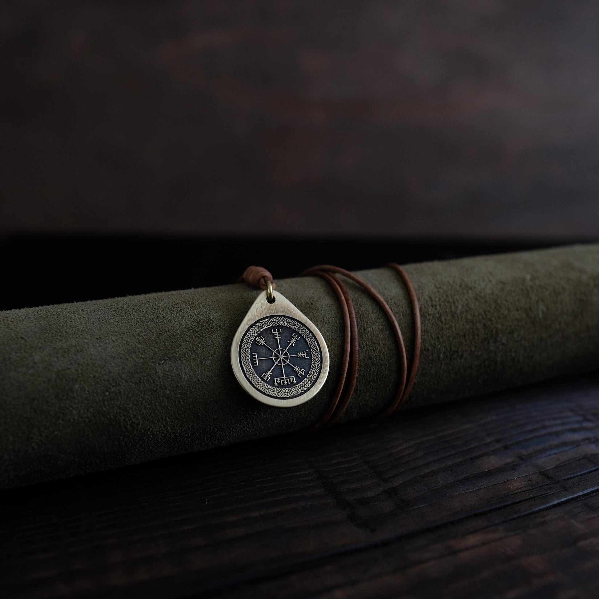 Viking Vegvisir Compass Necklace - Brass Vegvisir Pendant - Norse Viking Compass Necklace