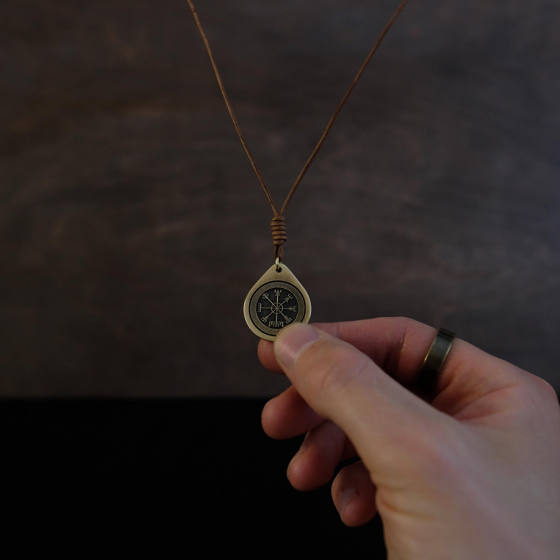Viking Vegvisir Compass Necklace - Brass Vegvisir Pendant - Norse Viking Compass Necklace