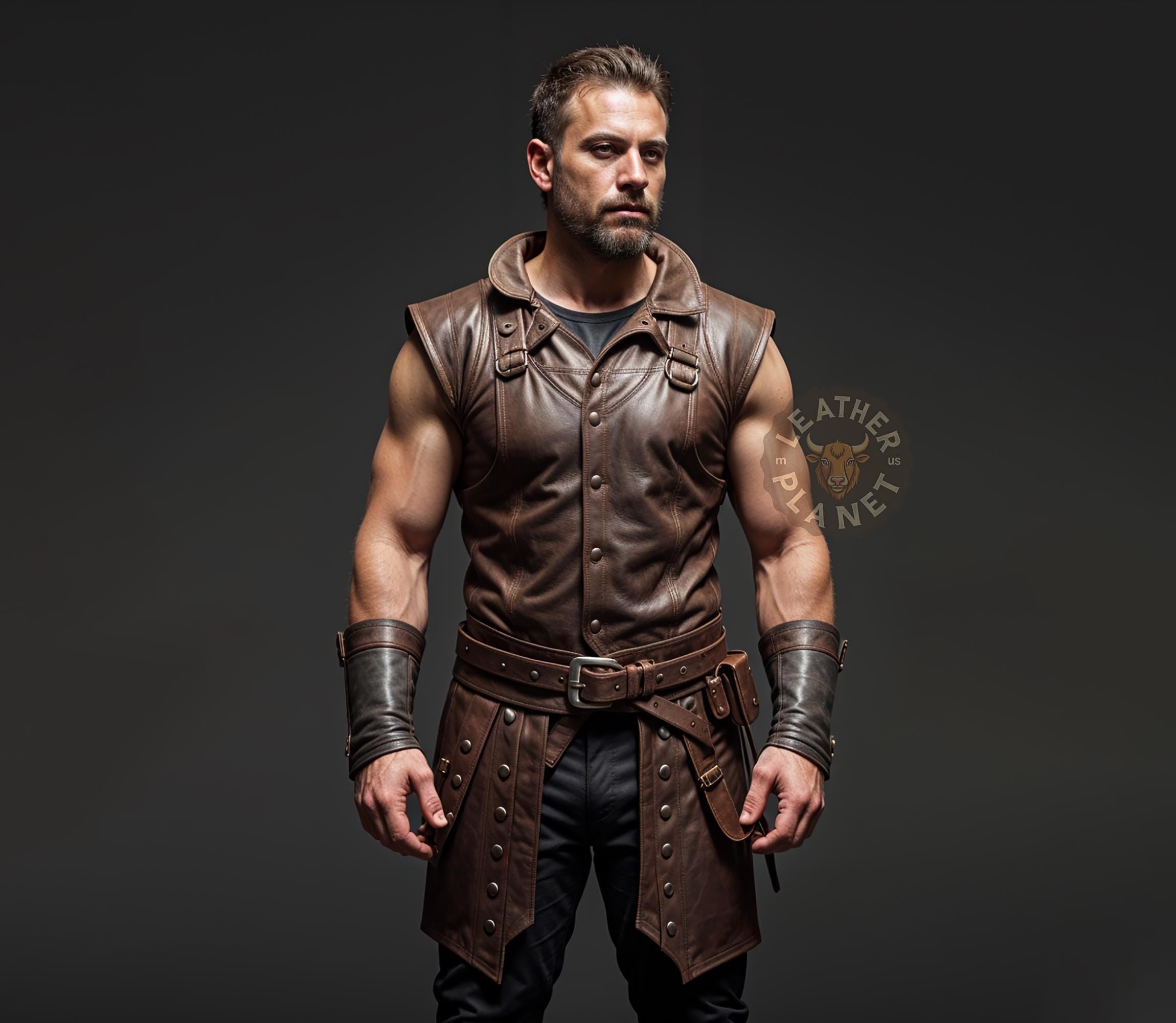 Viking Jacket - Viking Leather Vest Fur Collar Armor Medieval Norse Warrior Costume LARP Leather