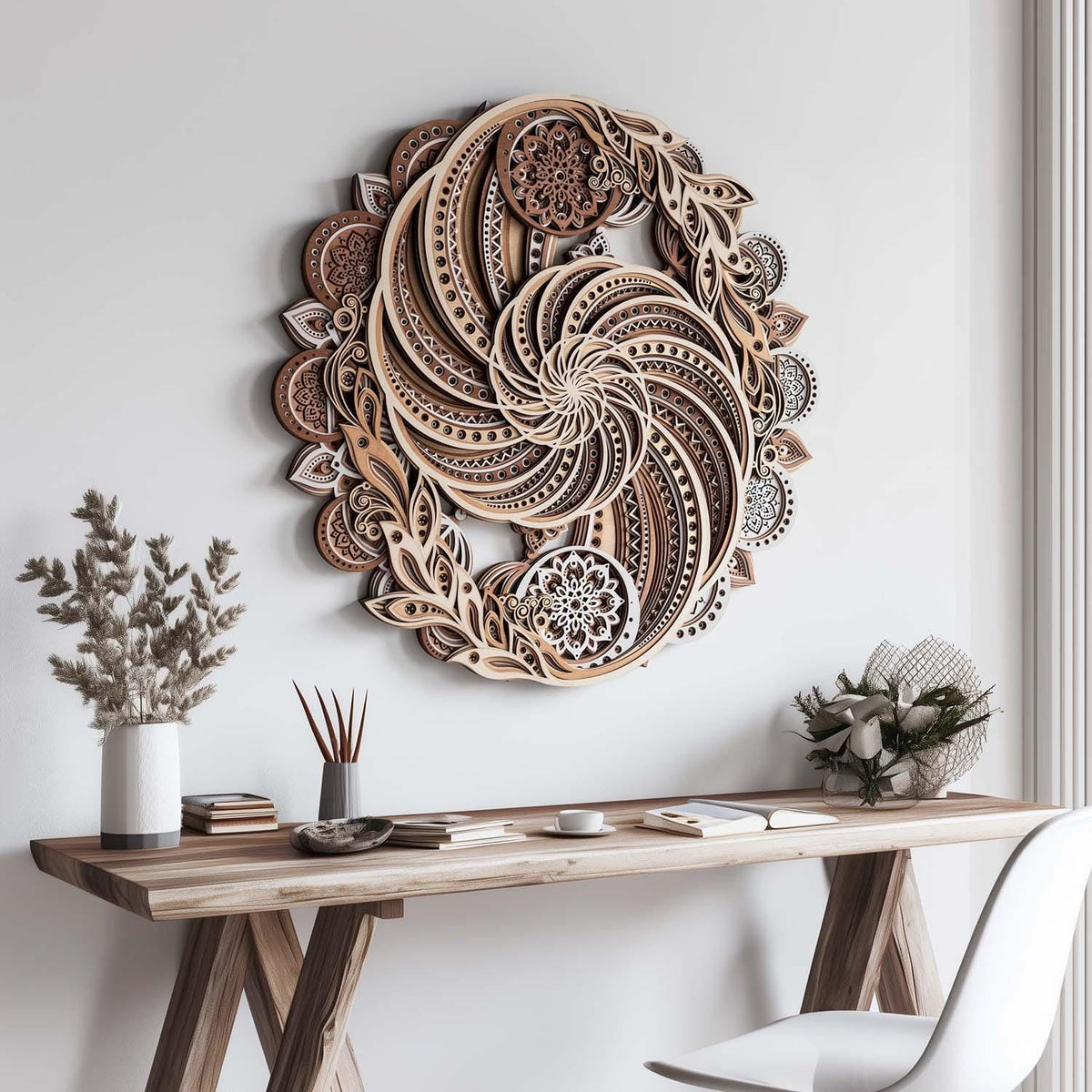 Viking Valknut Home Decor - Hand-Carved Wooden Ouroboros with Valknut, Viking Dragon Wall Decor