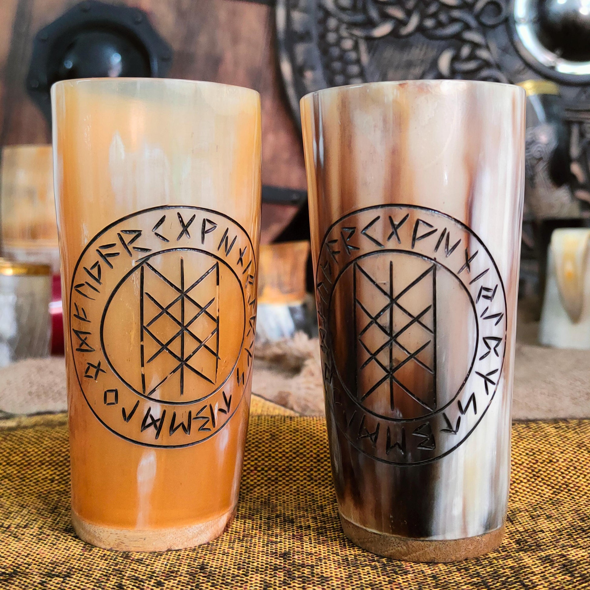 Viking Raven Mug - Authentic Drinking Horn Mug, Engraved Norse Raven Horn Tankard, Viking Mead