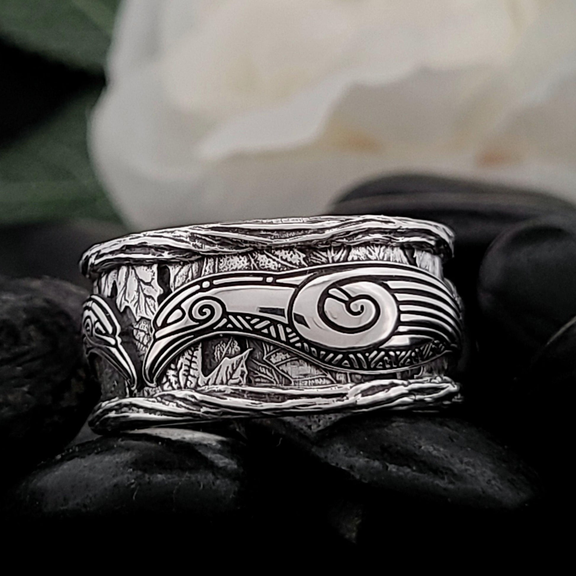 Viking Raven Ring - Raven Celtic Knot Ring, Viking Raven Band, Oxidized Silver Ring, Norse Celtic