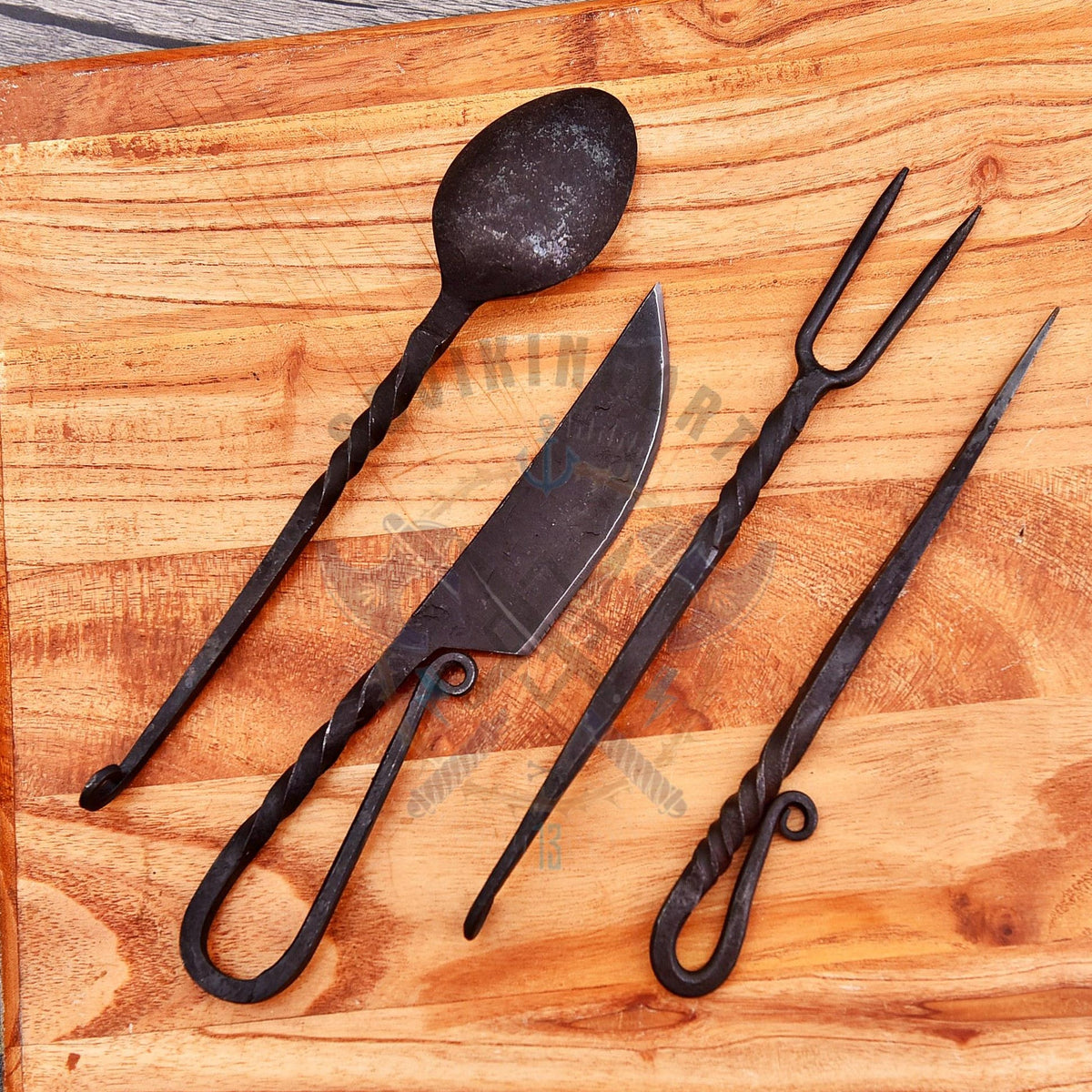 Viking Leather Accessory - Hand Forged Viking Cutlery Set – High Carbon Steel Medieval Utensils Set