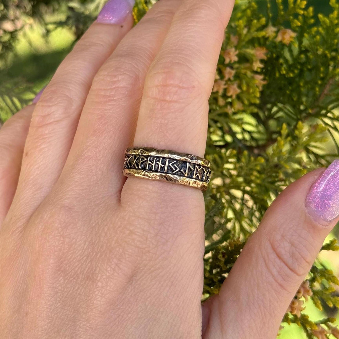 Viking Rune Ring - Hammered Viking Rune Ring. Elder Futhark Rune Band. Norse Alphabet Ring
