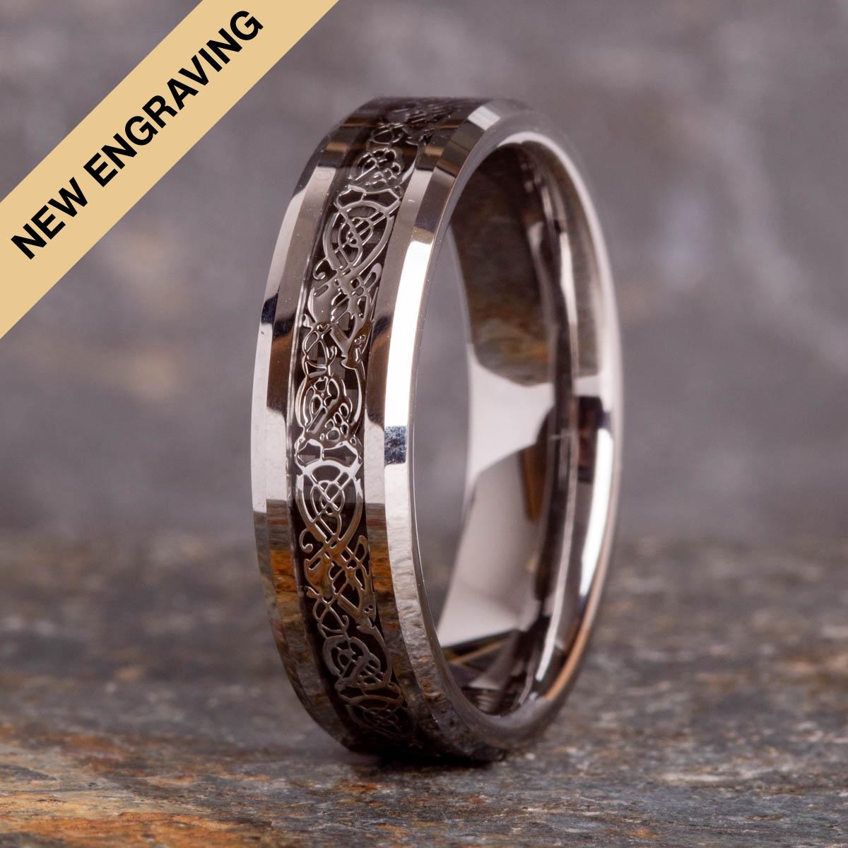 Viking Rune Ring - Viking Tree of Life Ring Mens Titanium Steel Celtic Knot Band Rustic Norse Rune