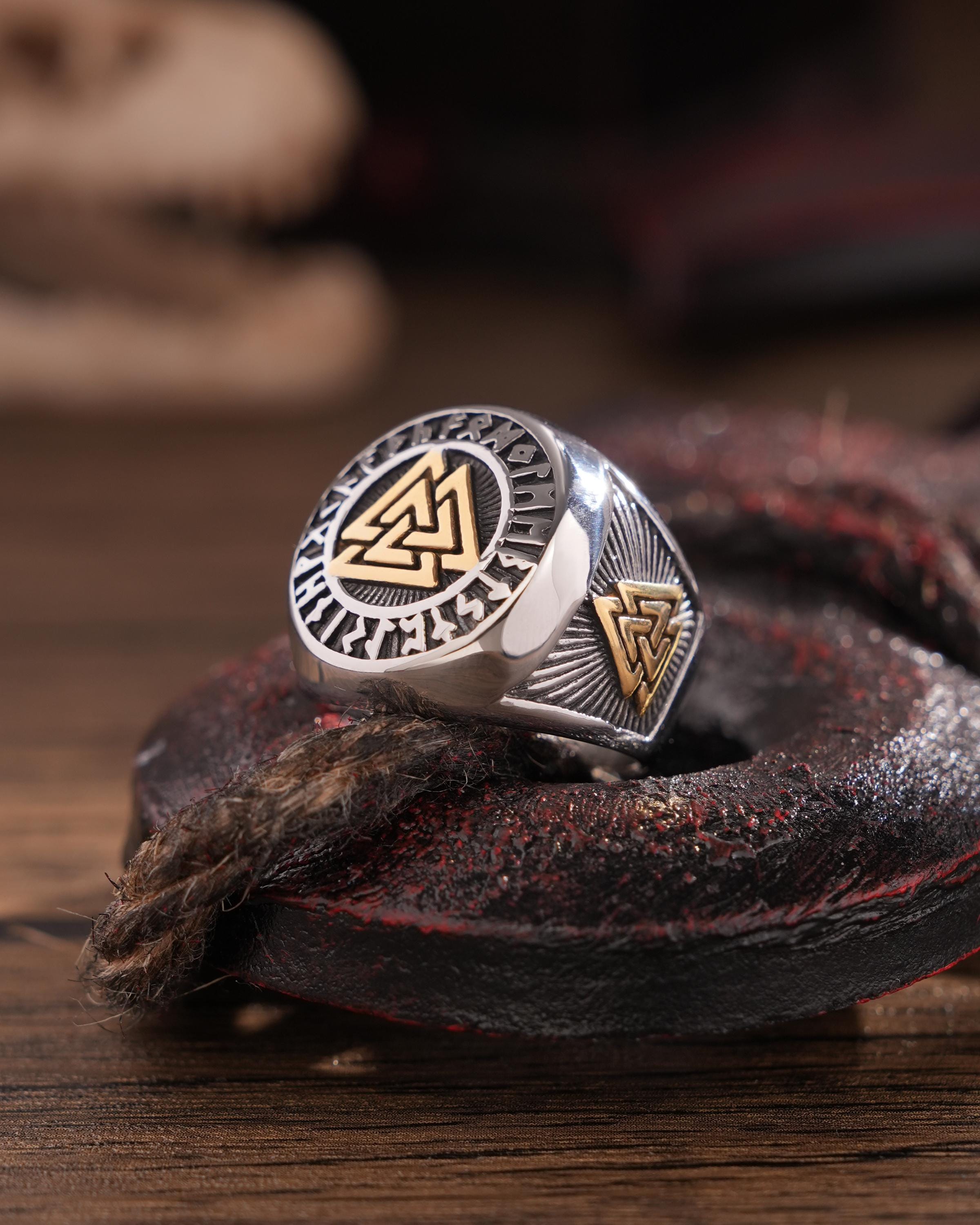 Viking Wolf Ring - Norse Raven Wolf Ring Silver Blue Stone Viking Celtic Knot Band