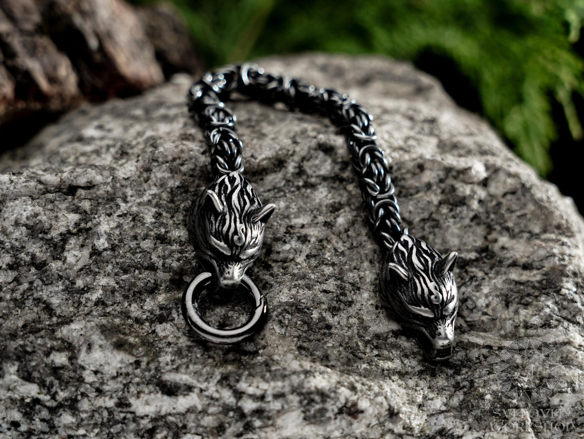 Viking Wolf Bracelet - Antique Fenrir Bracelet, Fenrir Viking Bracelet, wolf head mans bracelet