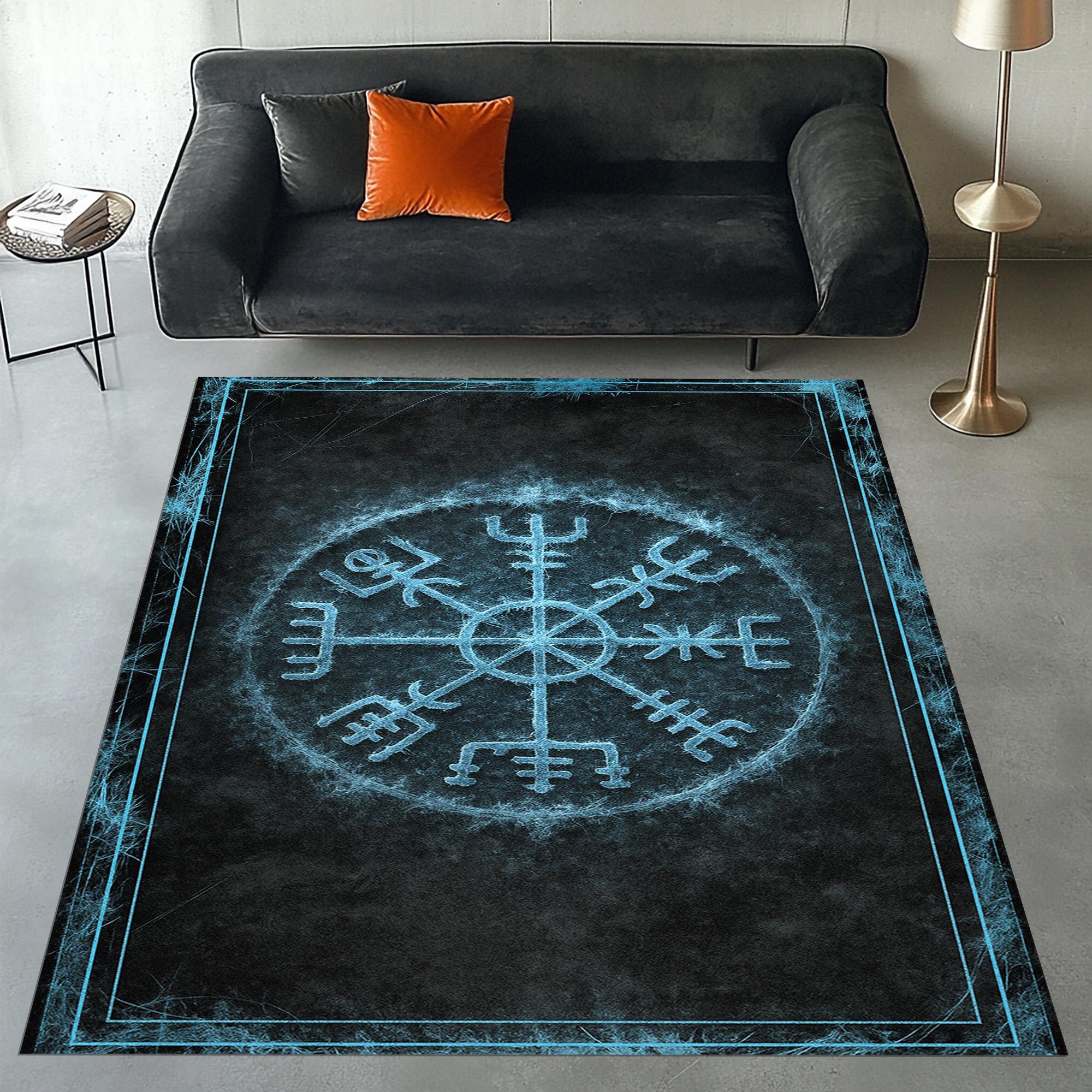 Viking Vegvisir Compass Rug - Viking Vegvisir Rug, Nordic Compass Area Carpet, Norse Mythology Home