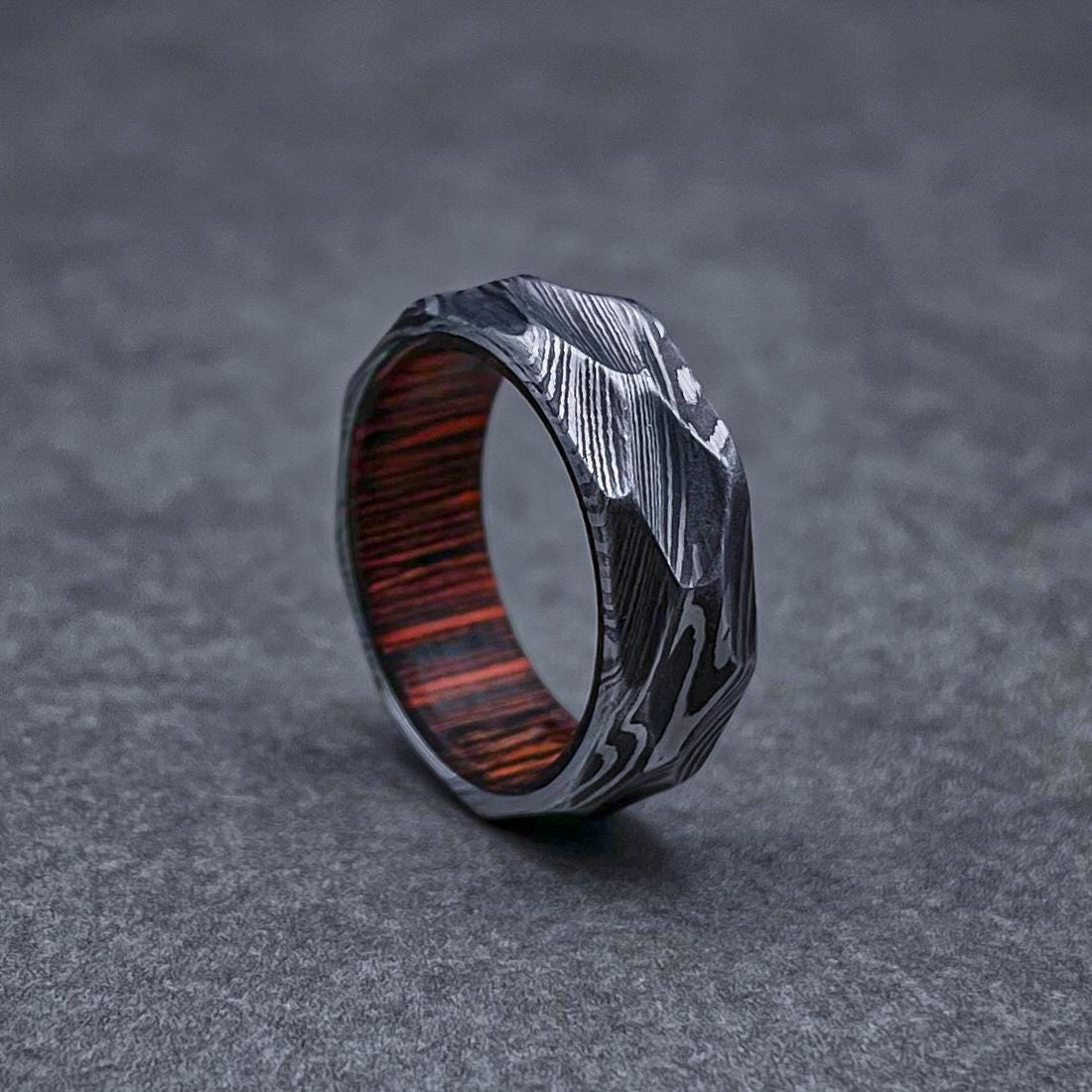 Viking Ring - Viking Damascus Ring, Rock Hammered Band, Mens Wedding Band, Norse Ring, Anniversary