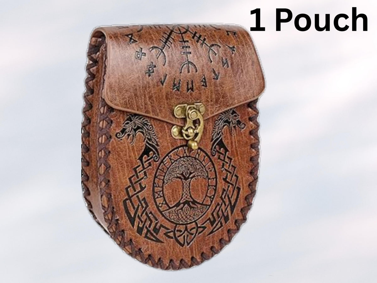 Viking Costume & LARP - Medieval Leather Bracer, Belt and Pouch for Halloween Cosplay, Viking