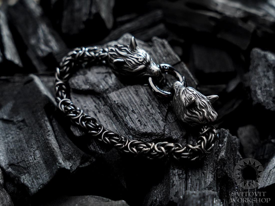 Viking Wolf Bracelet - Antique Fenrir Bracelet, Fenrir Viking Bracelet, wolf head mans bracelet