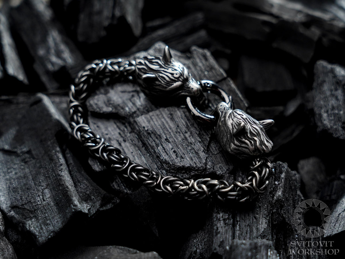 Viking Wolf Bracelet - Antique Fenrir Bracelet, Fenrir Viking Bracelet, wolf head mans bracelet