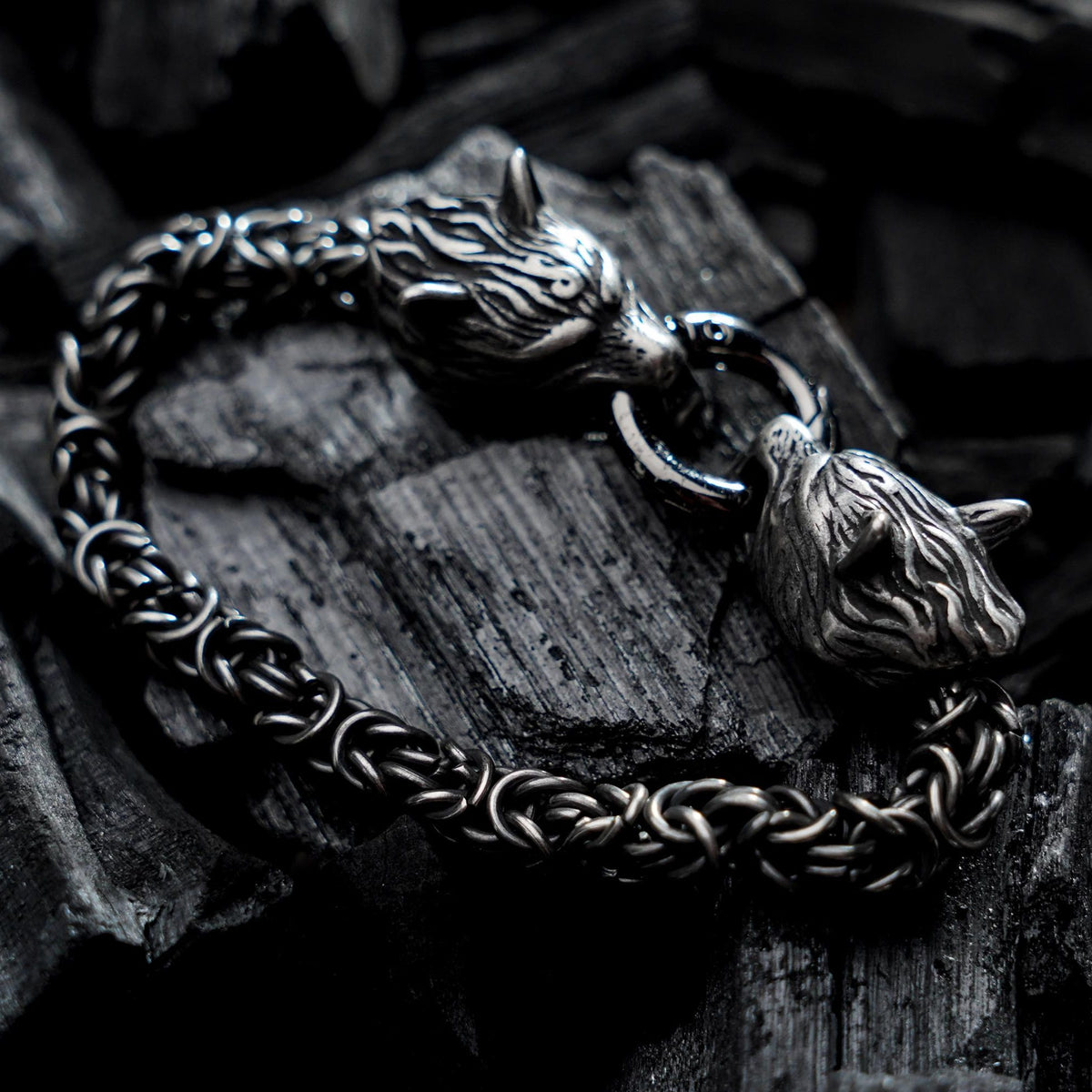 Viking Wolf Ring - Viking Wolf Head Torque Cuff Bracelet - Stainless Steel Fenrir Norse Arm Ring