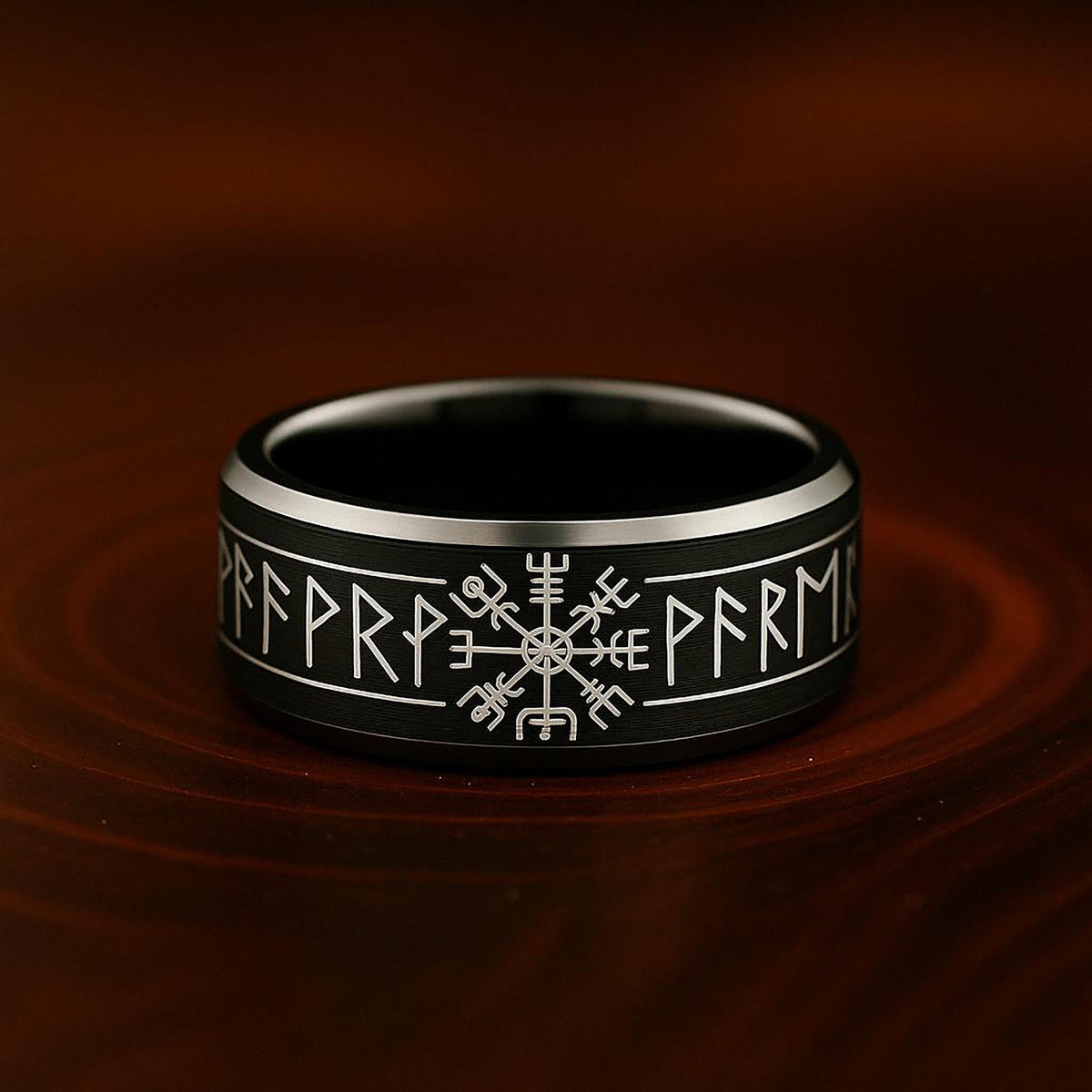 Viking Rune Ring - Viking's Rune Protection Ring, Sterling Silver Dragon of Sword Multi Symbolic