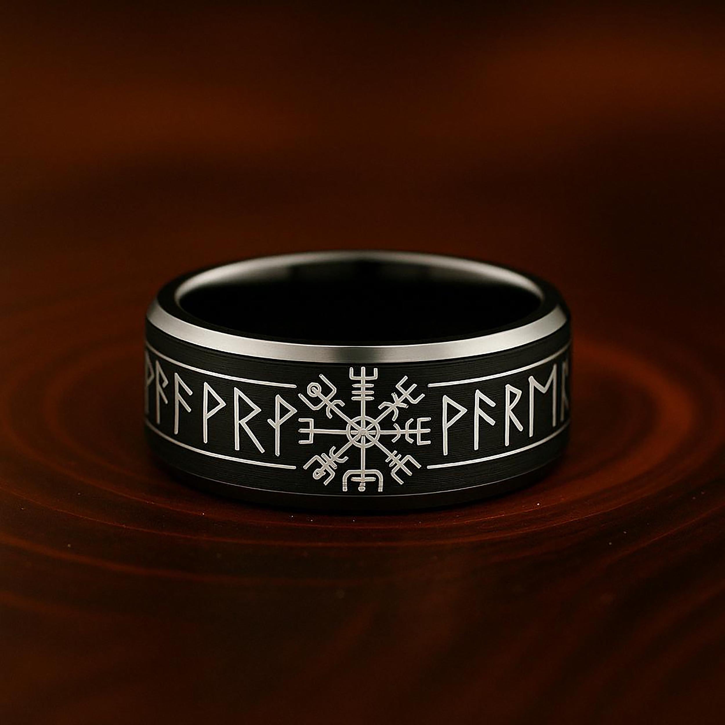 Viking Rune Ring - Viking's Rune Protection Ring, Sterling Silver Dragon of Sword Multi Symbolic