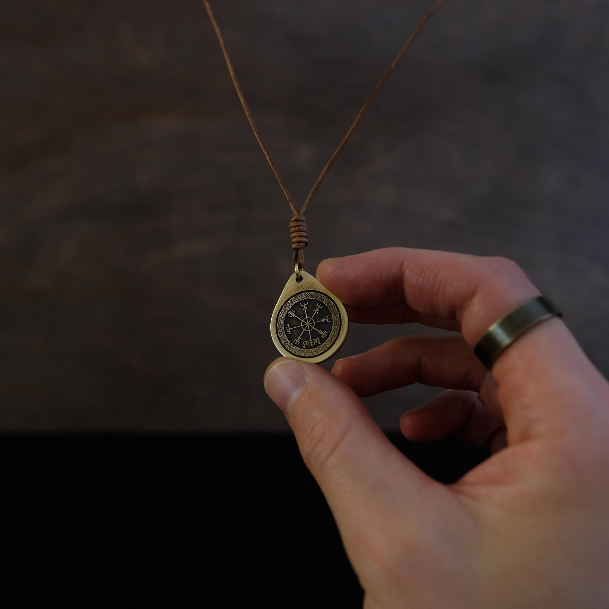 Viking Vegvisir Compass Necklace - Brass Vegvisir Pendant - Norse Viking Compass Necklace