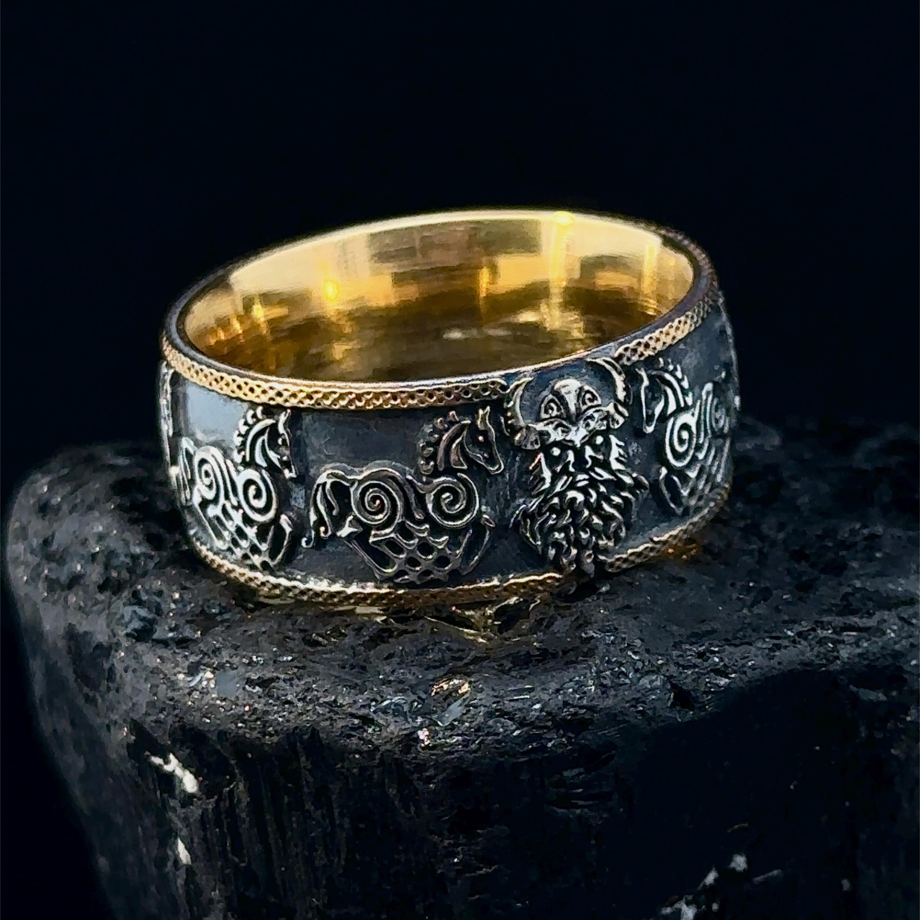 Viking Ring - Handcrafted Norse Gold Ring with Ornament, Ancient Norse Jewelry Reconstruction