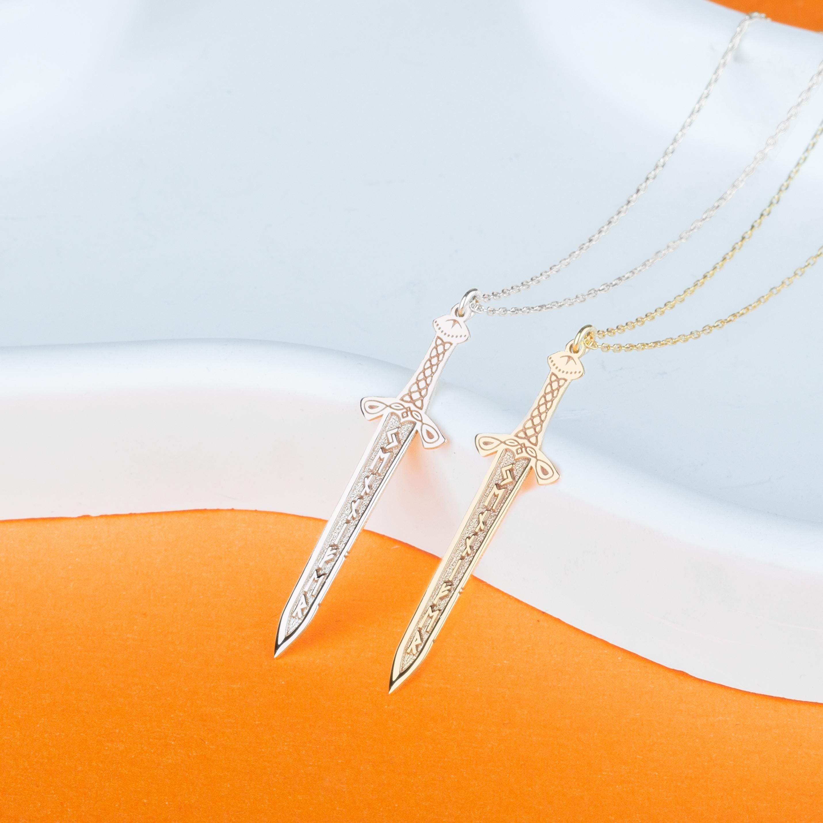 Viking Rune Necklace - Personalized Viking Name Sword Necklace Viking Rune Sword Pendant Celtic