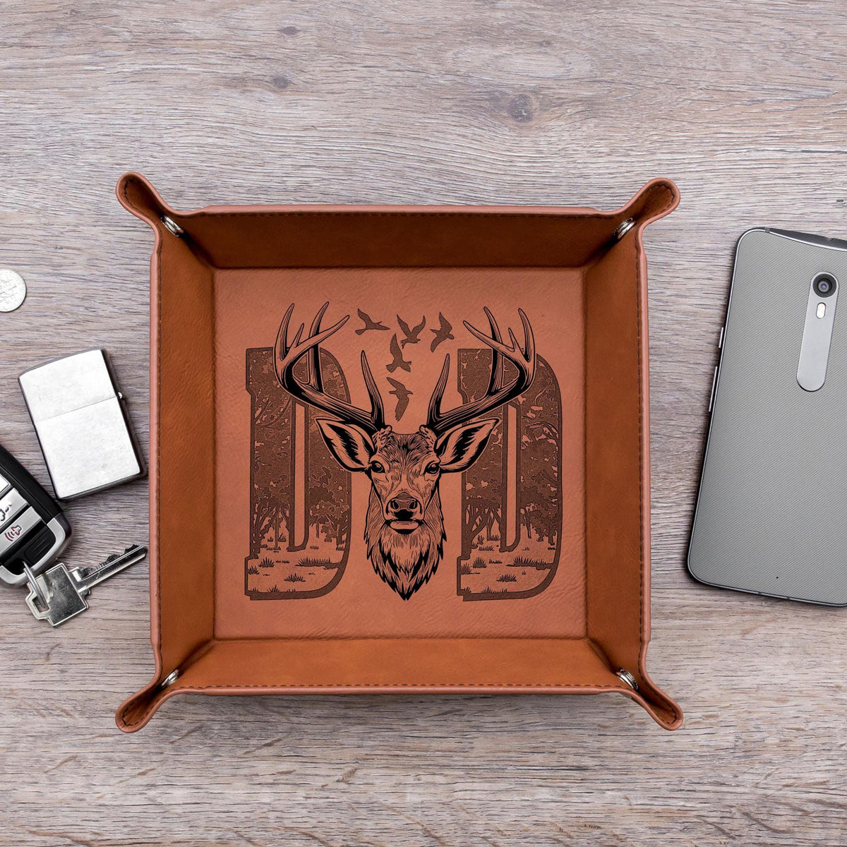 Viking Thor's Hammer Home Decor - Norse Valet Tray with Thor’s Hammer & Ravens, Viking Leather