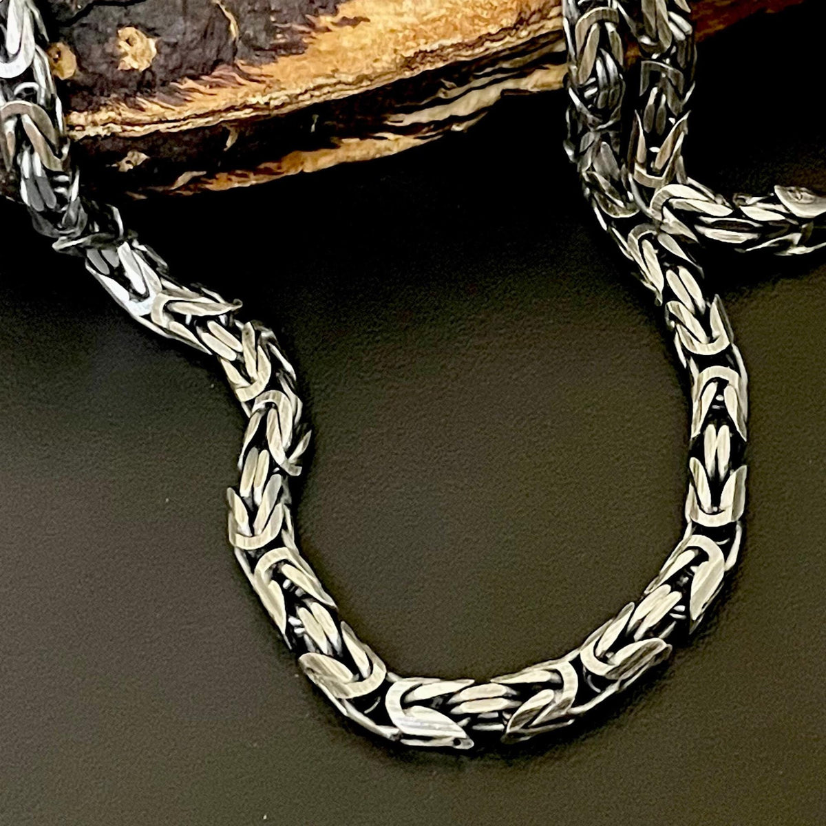 Viking Necklace - Viking Franco Necklace With Celtic Knot Clasp, Unisex Sterling Silver Thick