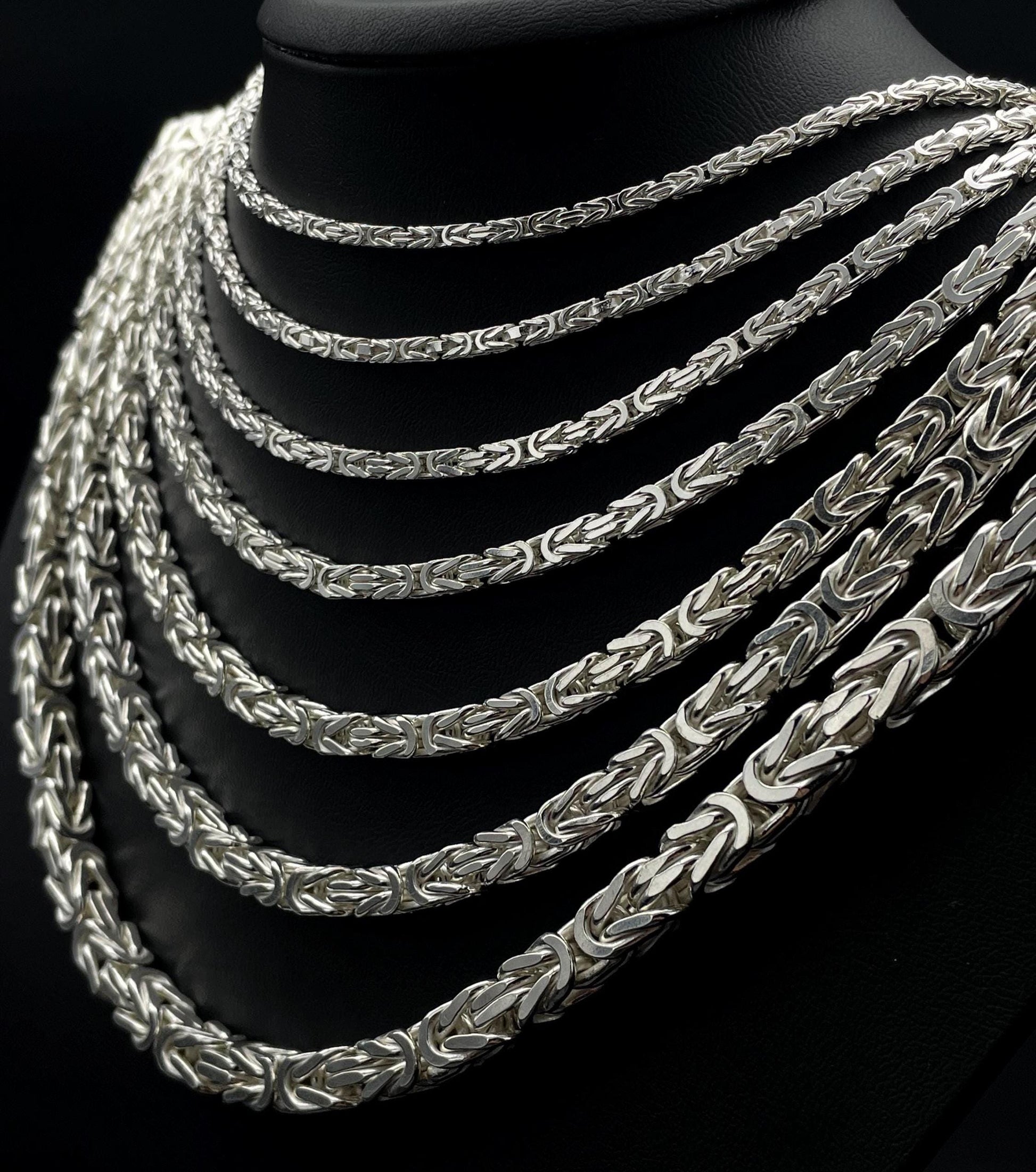 Viking Necklace - Oxidized Silver Square Byzantine Chain Necklace, 925 Sterling Silver Viking