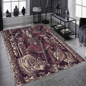 Viking Odin Rug - Viking Rug: Norse Mythology, Odin, Wolf Decor
