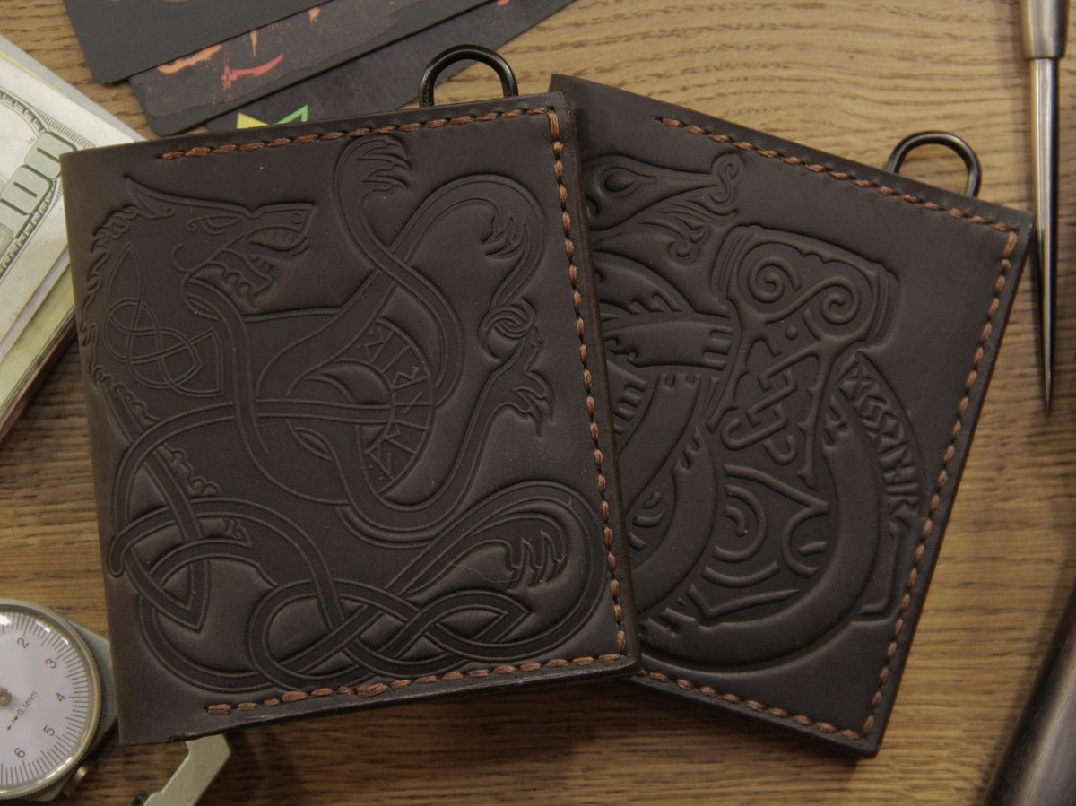 Viking Thor's Hammer Leather Accessory - Mjolnir & Jormungandr Leather Wallet: Viking Mythology