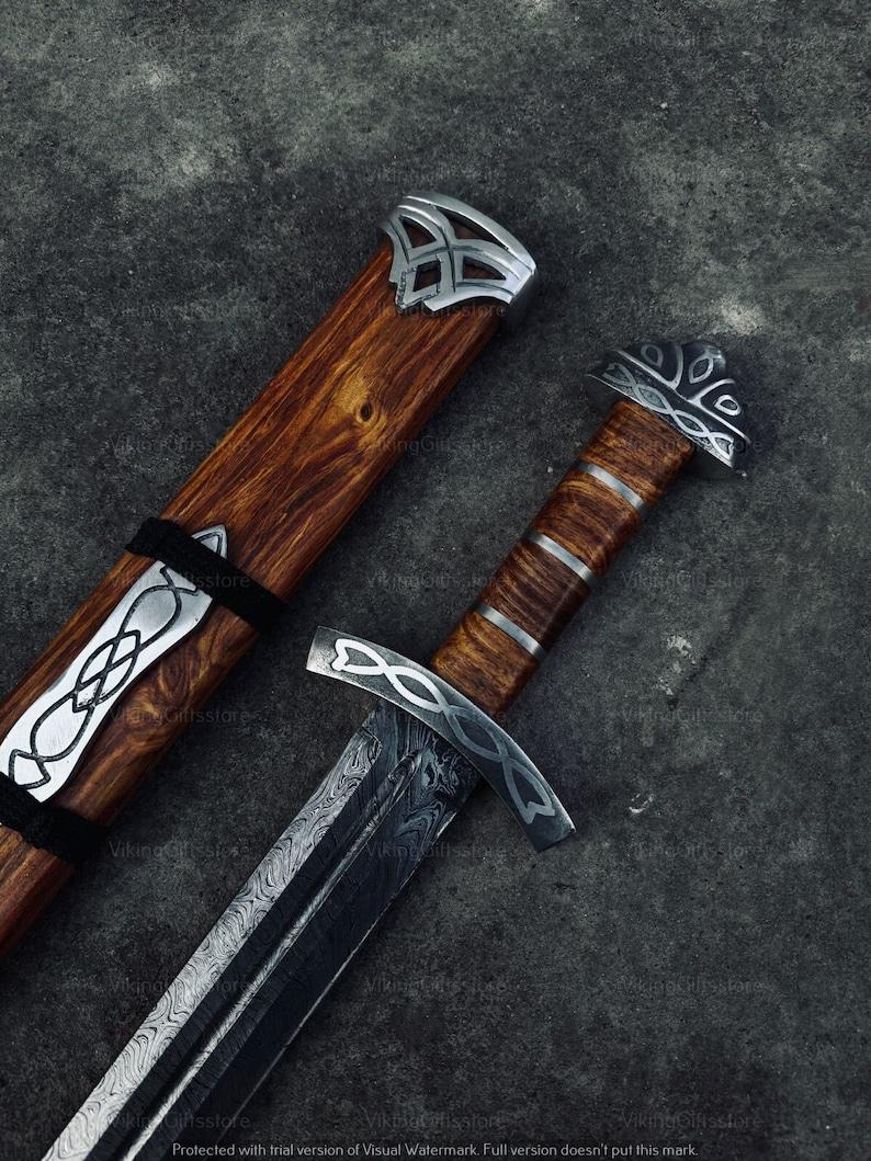 Viking Costume & LARP - 36” Damascus Northmen Sword with Scabbard, Handmade Collectible Medieval