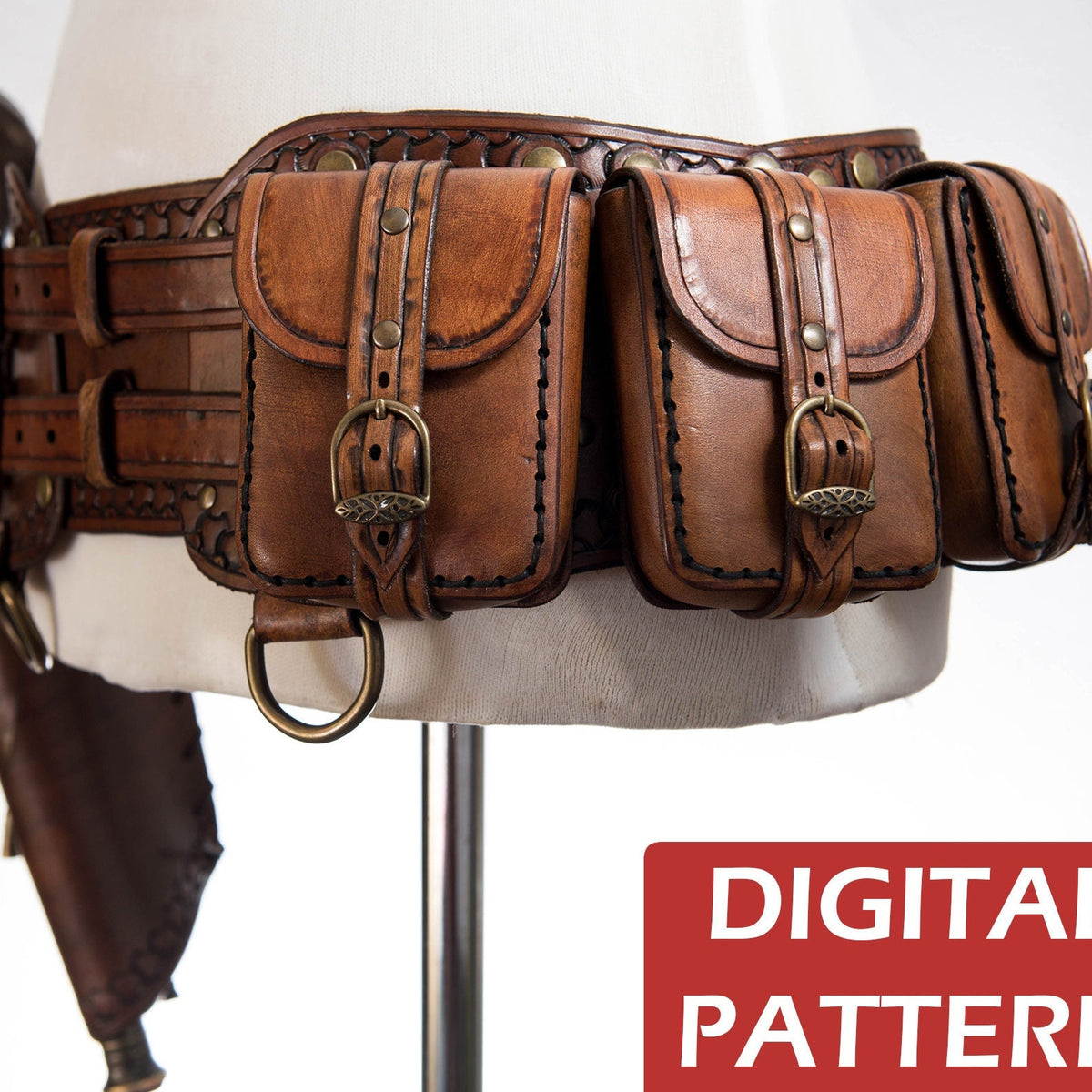 Viking Costume & LARP - Medieval Belt with Pouches for Men, Viking Leather Waist Bag Set