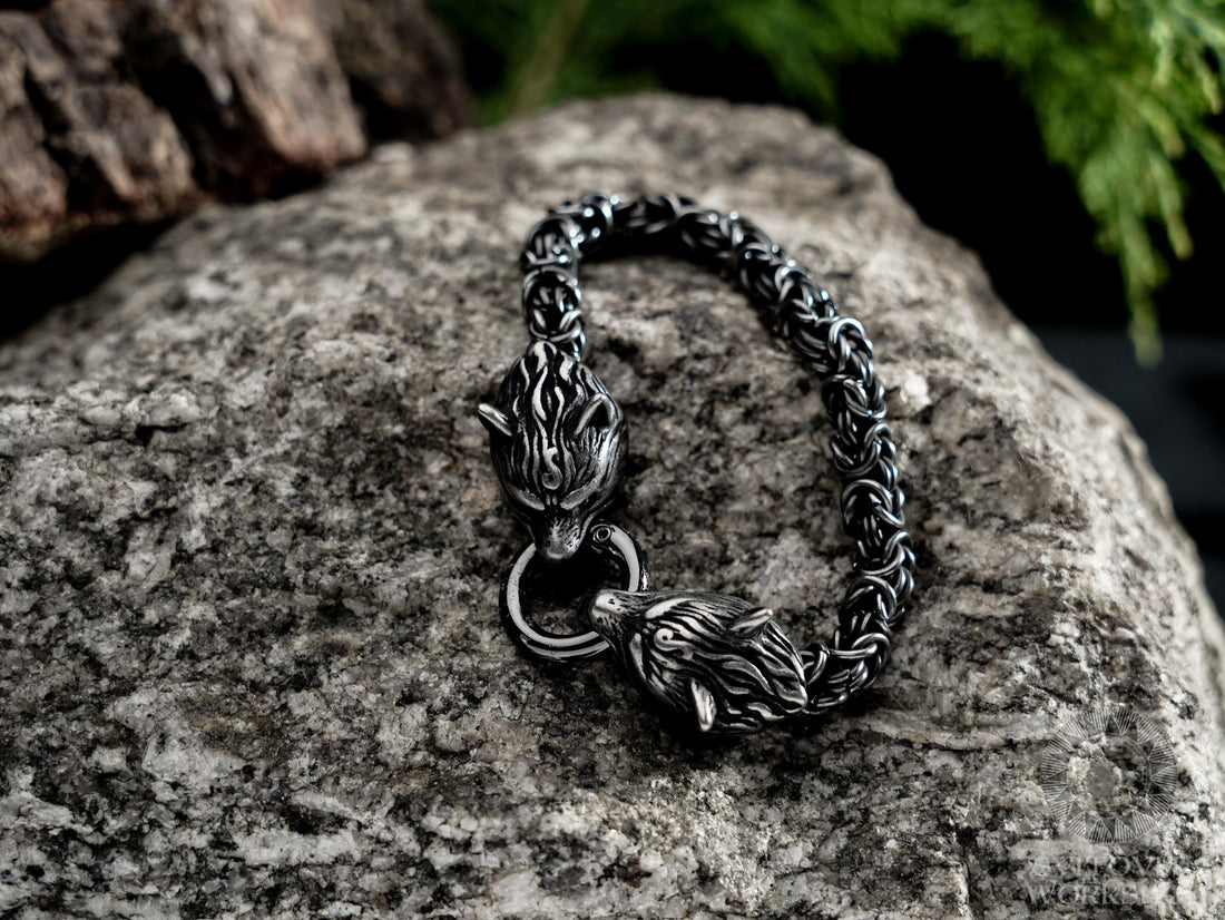 Viking Wolf Bracelet - Antique Fenrir Bracelet, Fenrir Viking Bracelet, wolf head mans bracelet