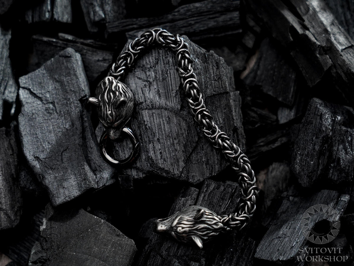Viking Wolf Bracelet - Antique Fenrir Bracelet, Fenrir Viking Bracelet, wolf head mans bracelet