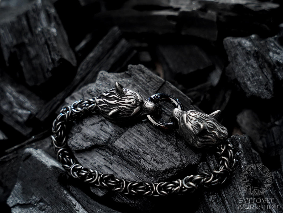 Viking Wolf Bracelet - Antique Fenrir Bracelet, Fenrir Viking Bracelet, wolf head mans bracelet