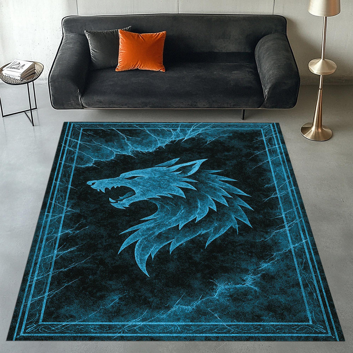 Viking Wolf Rug - Celtic Wolf Knot Rug Viking Nordic Symbol Art Carpet Dark Mythic Tribal Decor